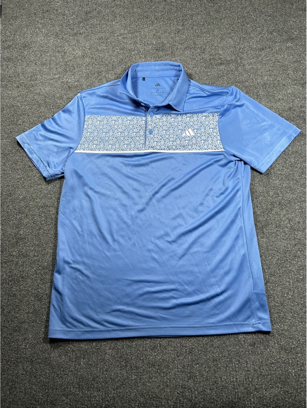 Adidas Blue Polo Shirt with Floral Chest Panel, Size M